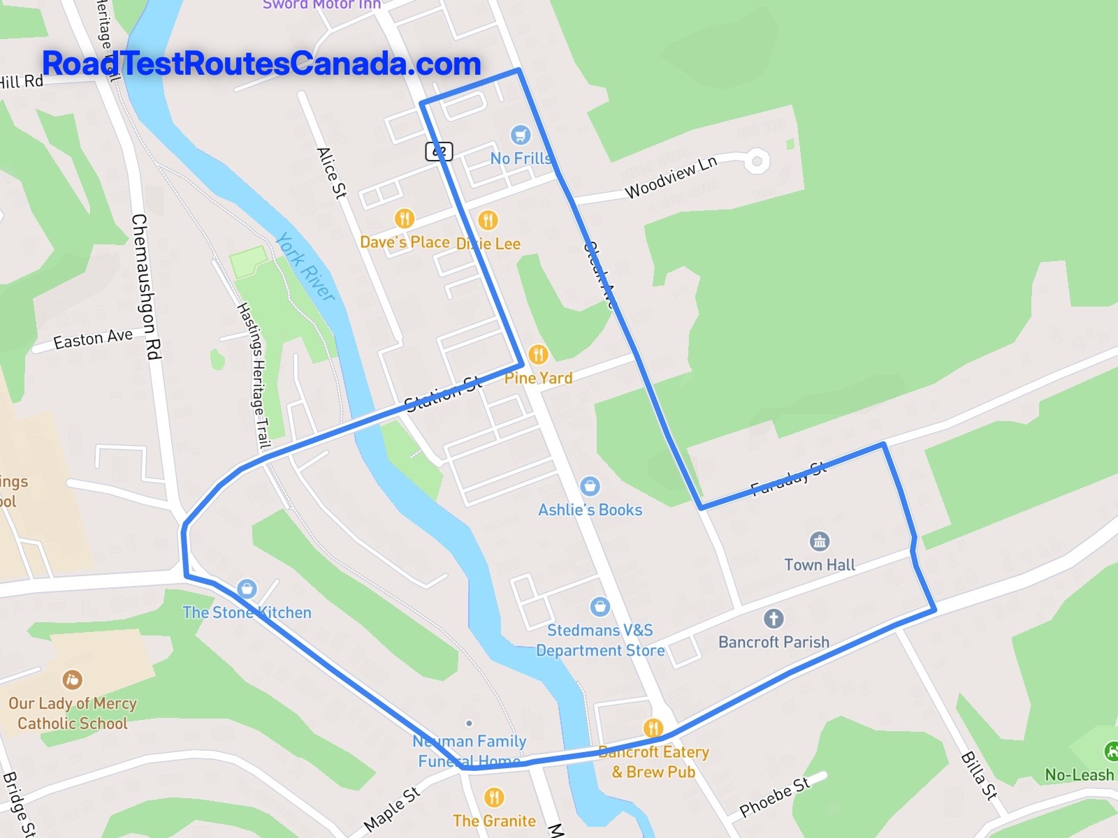 Bancroft Sample Drive Test Route Map