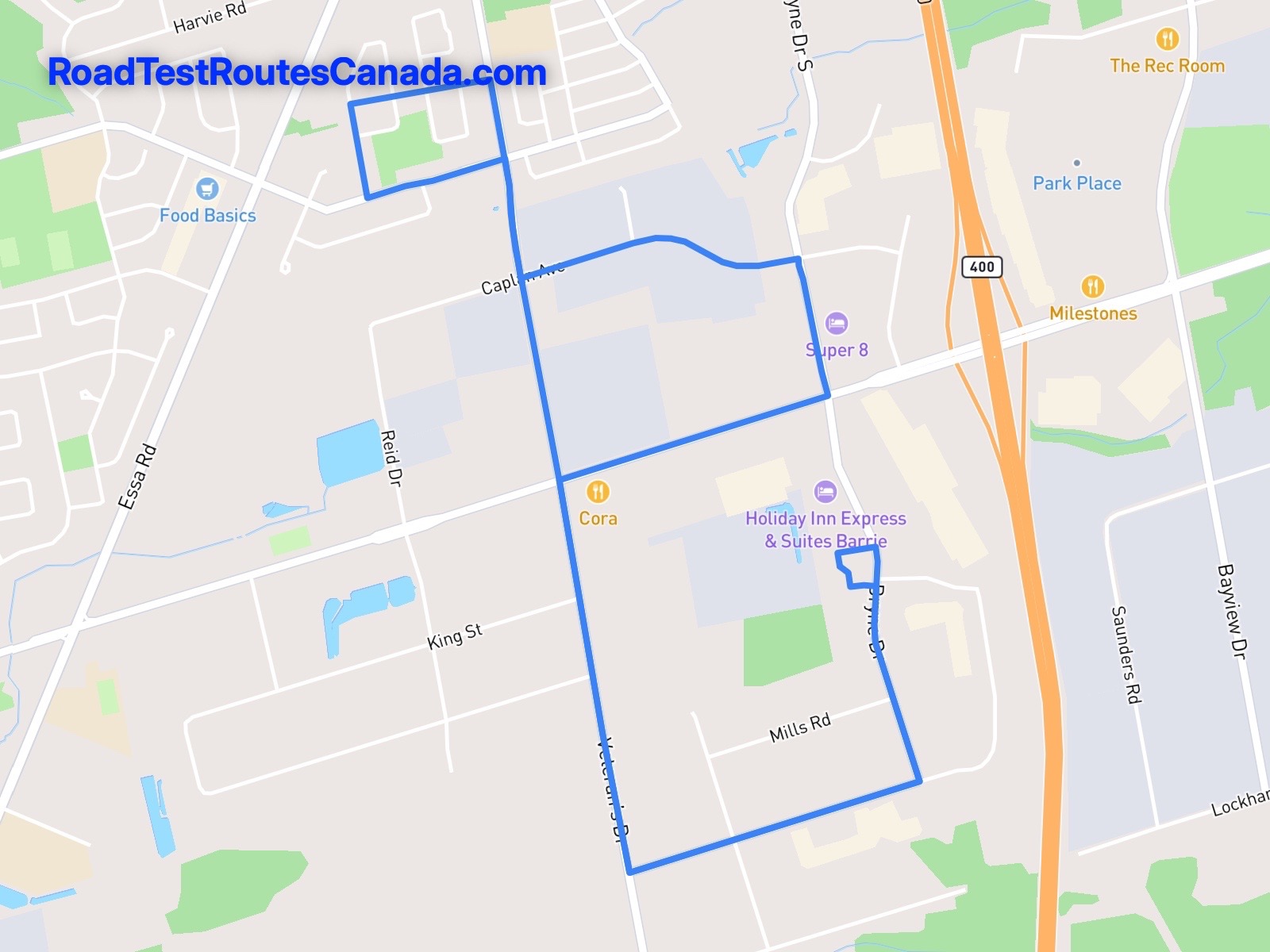Barrie Sample Drive Test Route Map