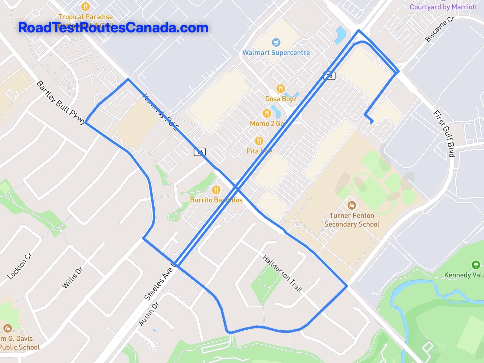 Brampton Sample Drive Test Route Map