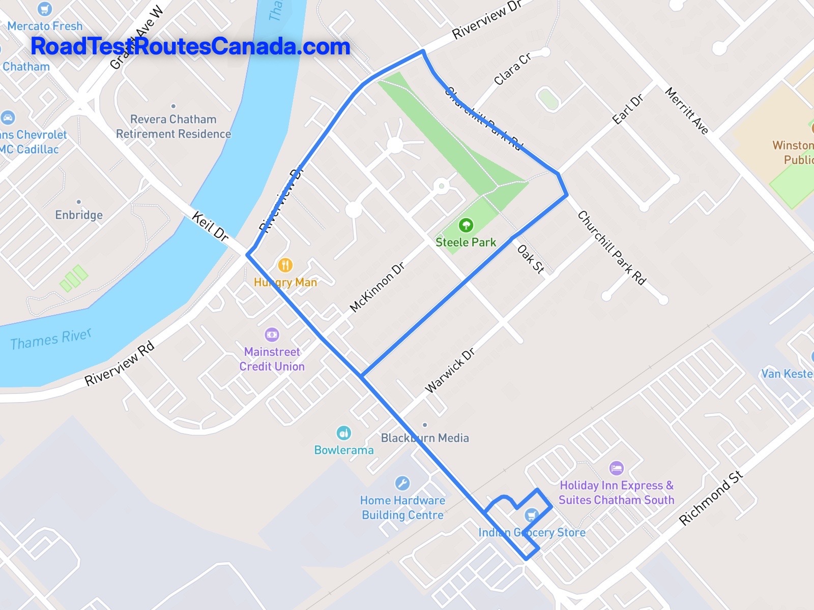 Chatham-Kent Sample Drive Test Route Map
