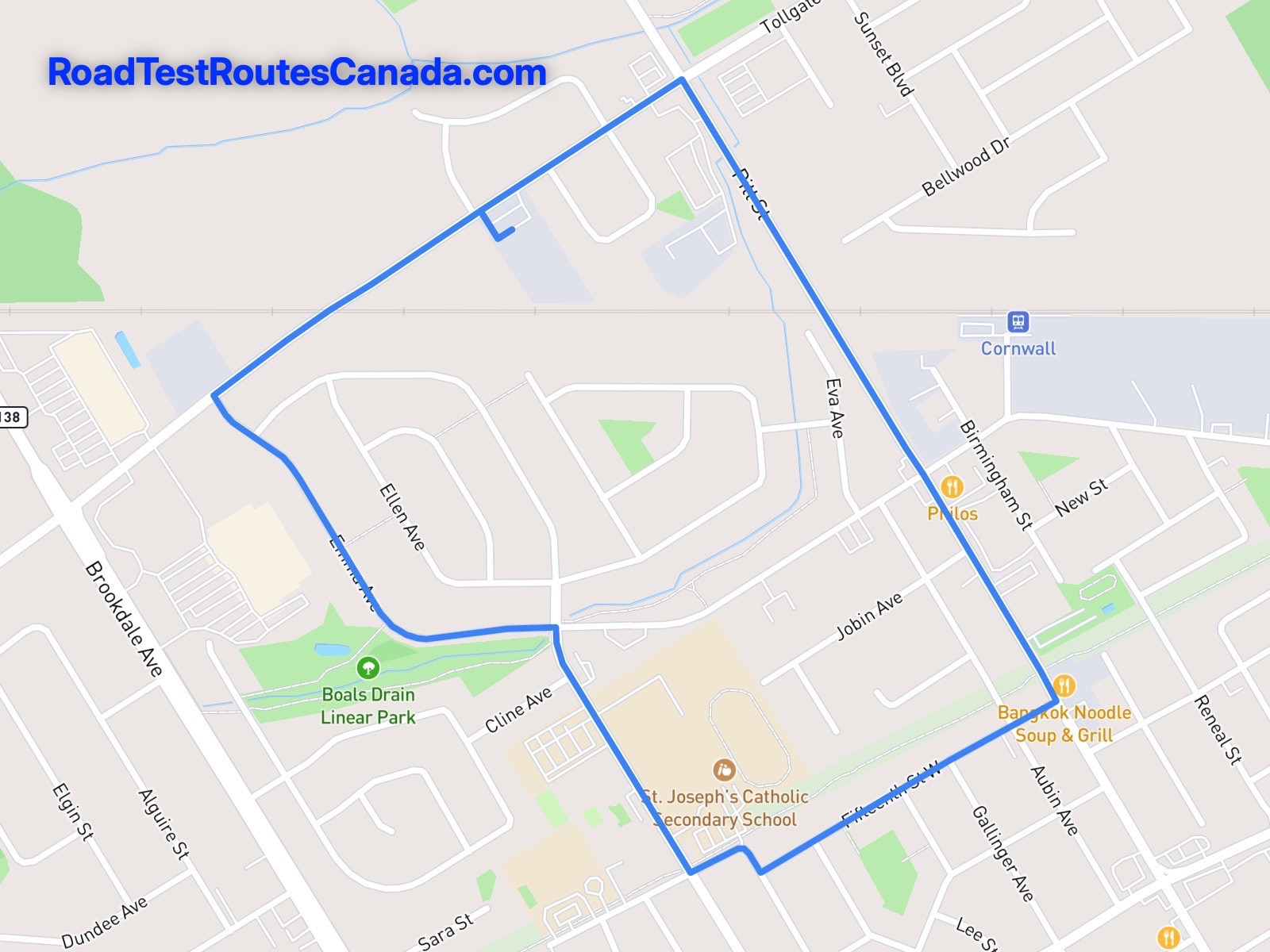 Cornwall Sample Drive Test Route Map