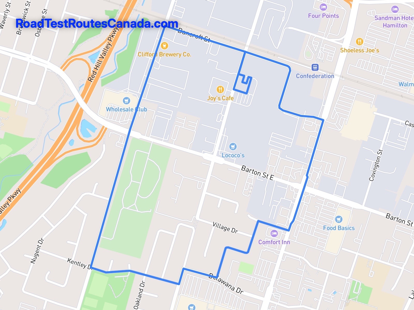 Hamilton Sample Drive Test Route Map