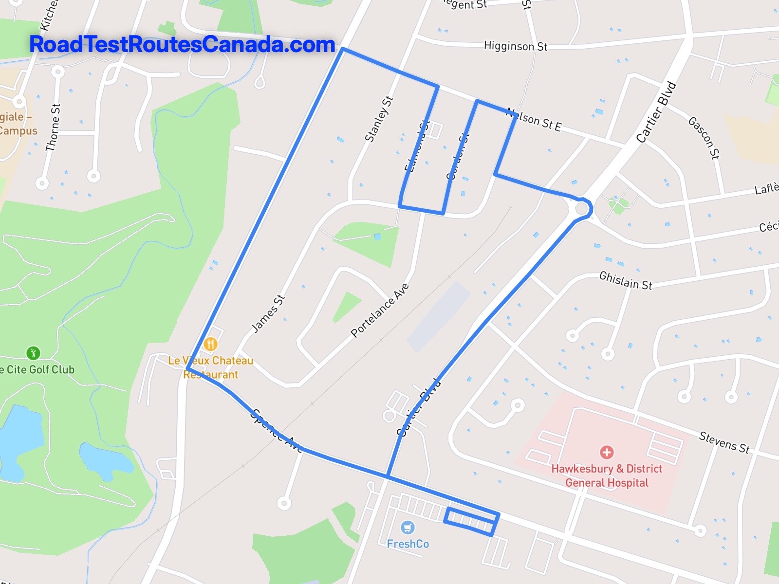 Hawkesbury Sample Drive Test Route Map