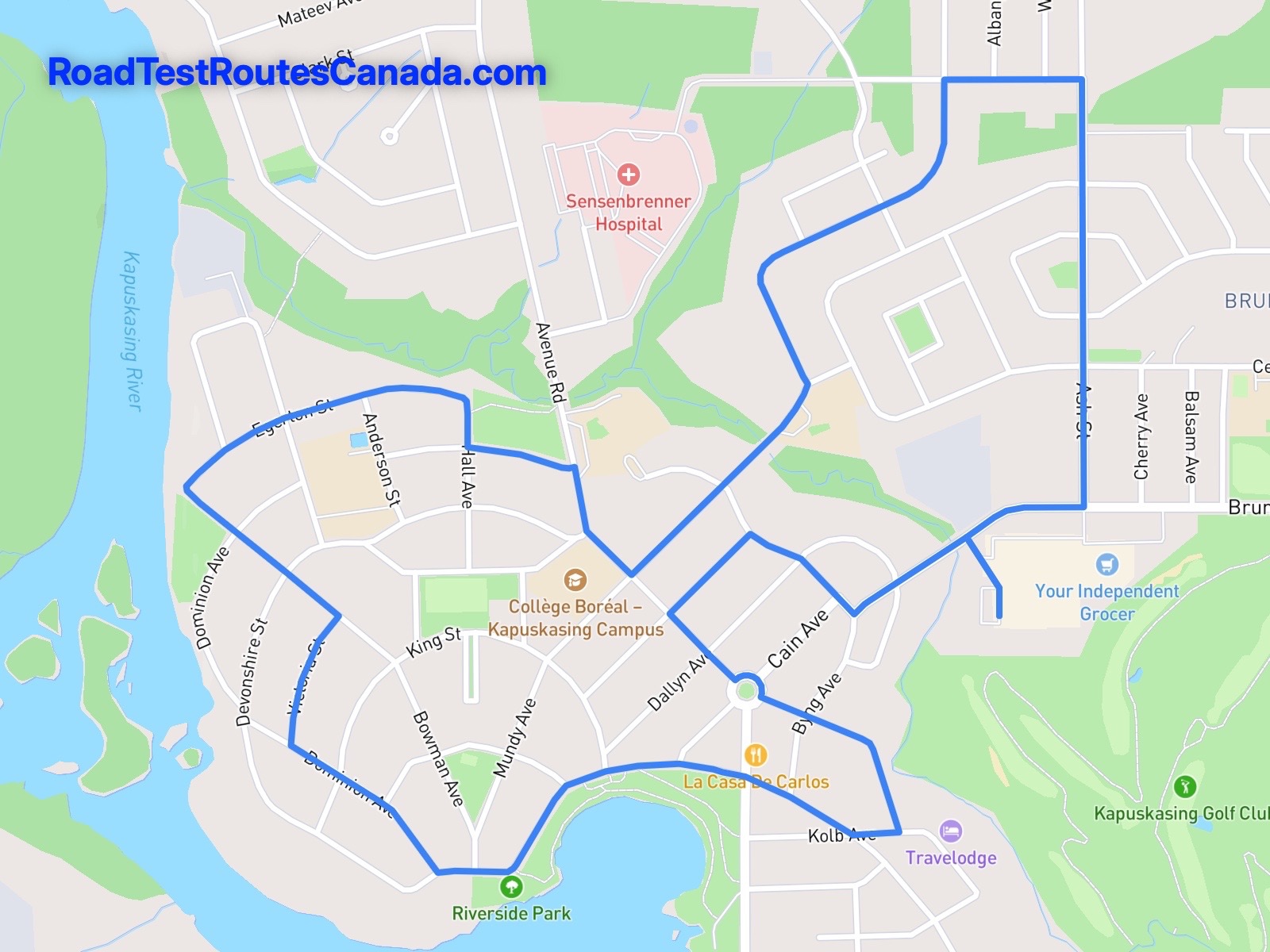 Kapuskasing Sample Drive Test Route Map