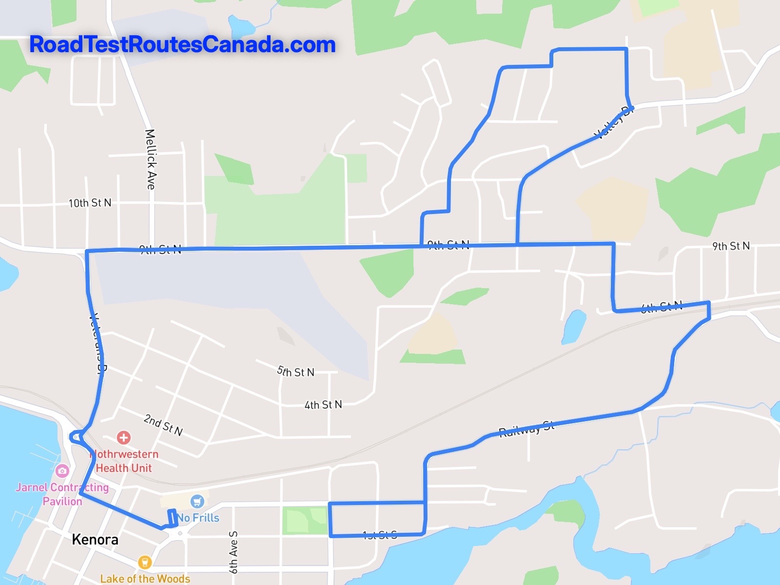 Kenora Sample Drive Test Route Map