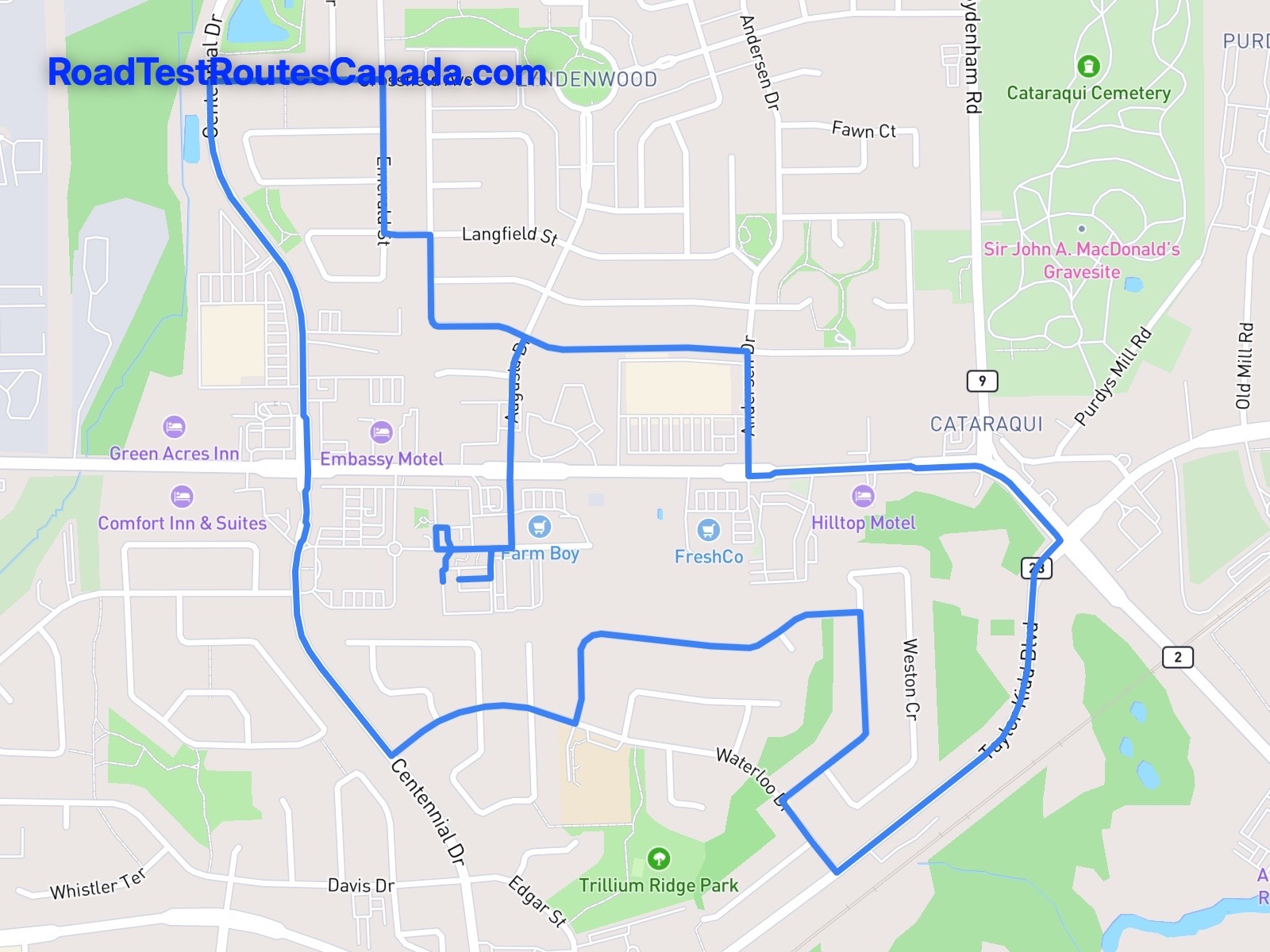 Kingston Sample Drive Test Route Map