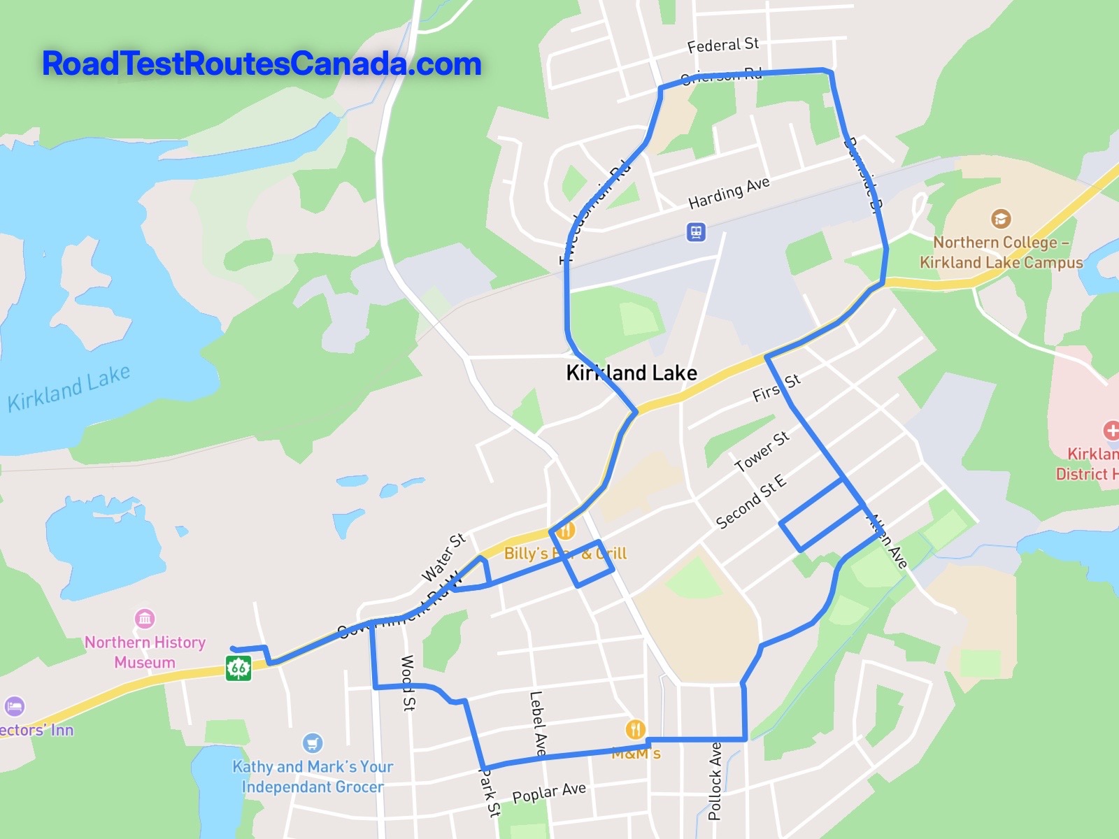 Kirkland Lake Sample Drive Test Route Map