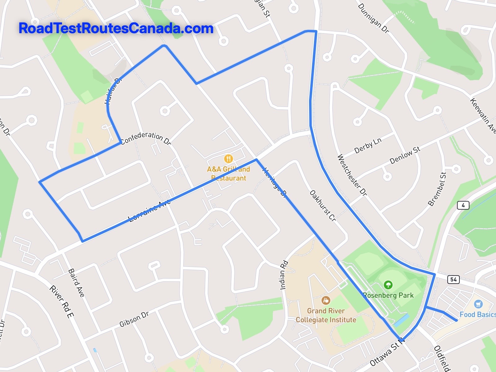 Kitchener Sample Drive Test Route Map