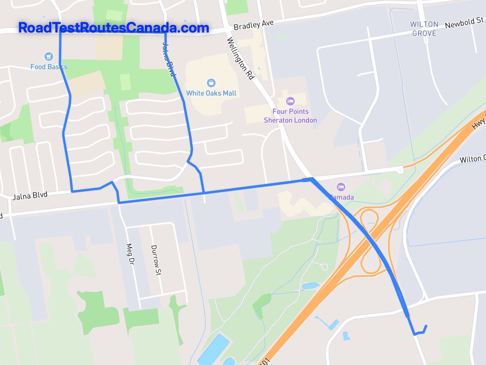 London Sample Drive Test Route Map