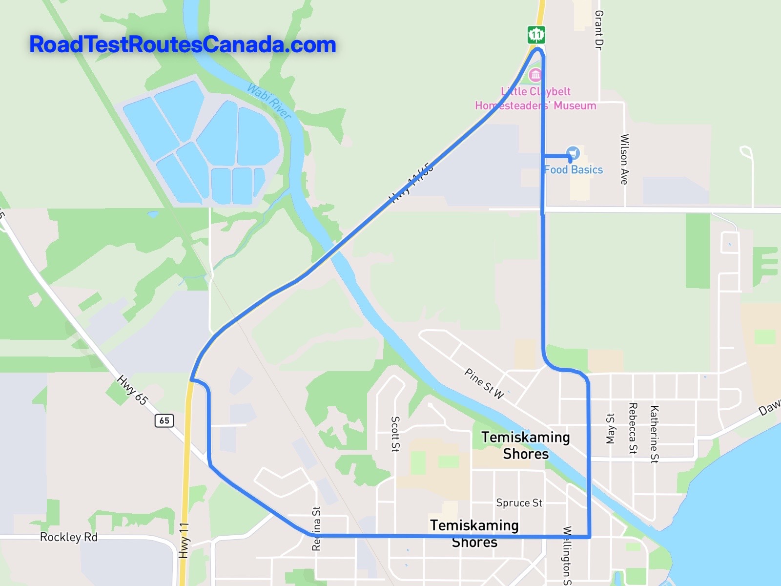New Liskeard Sample Drive Test Route Map