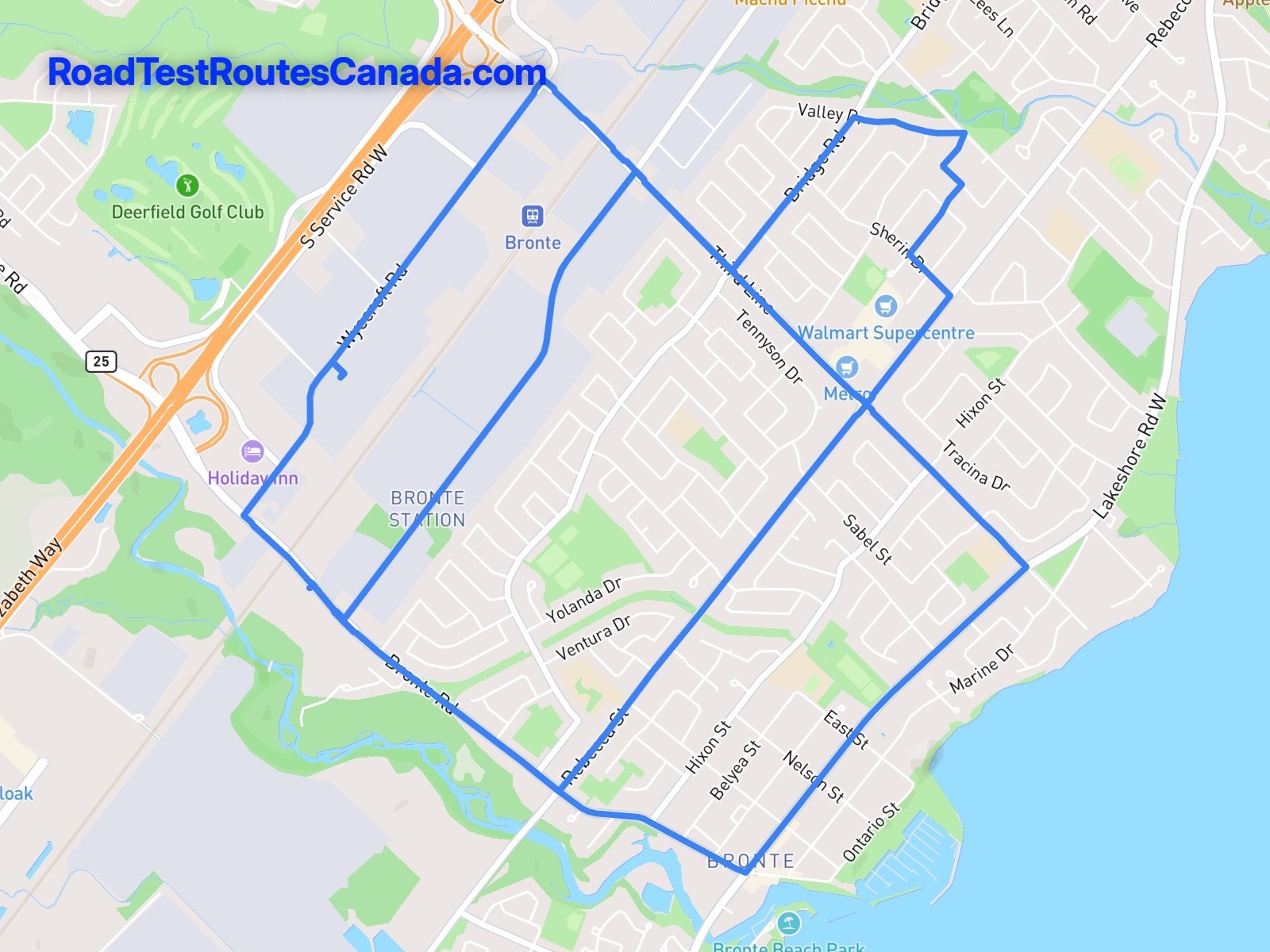 Oakville Sample Drive Test Route Map