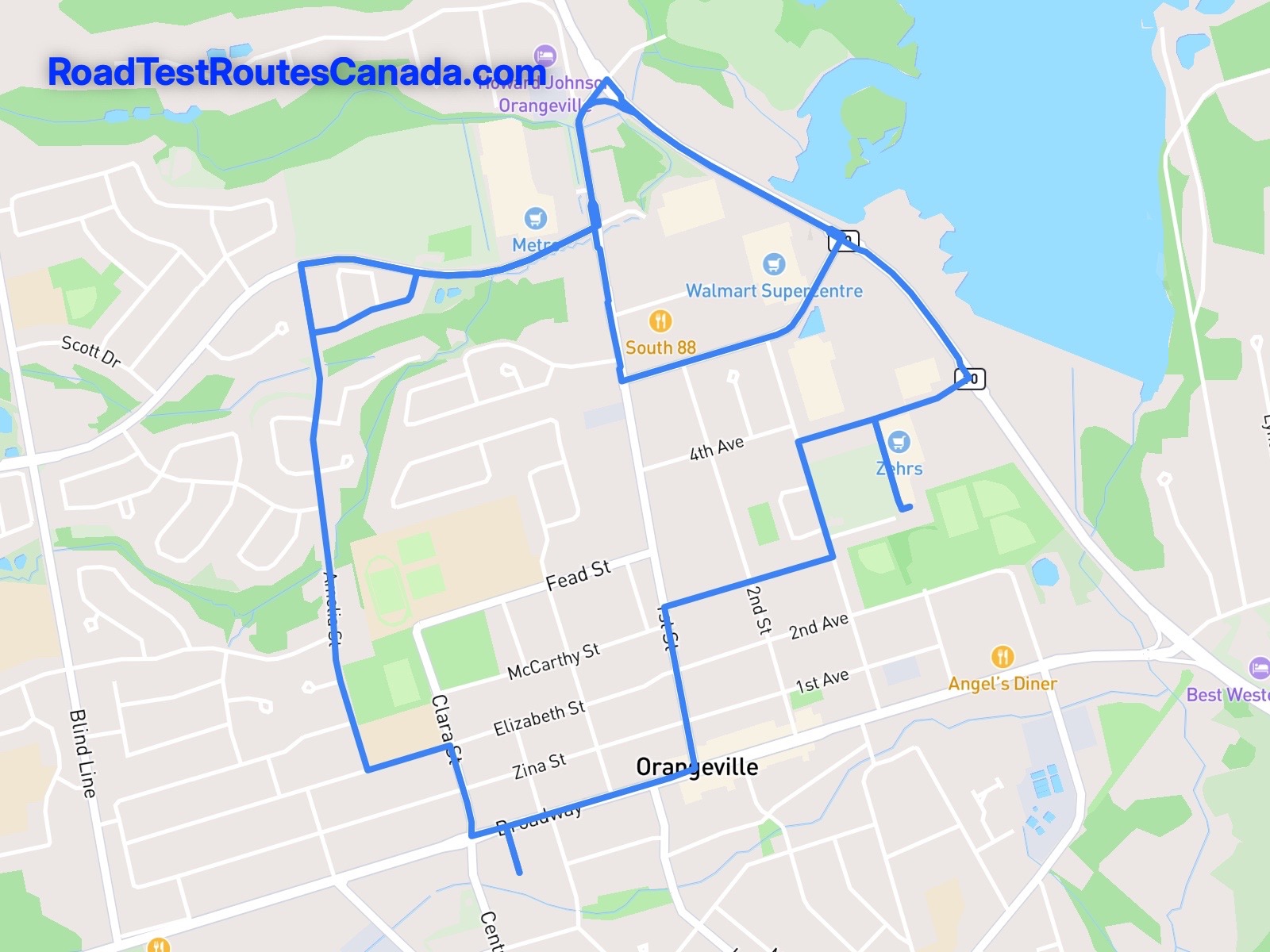 Orangeville Sample Drive Test Route Map