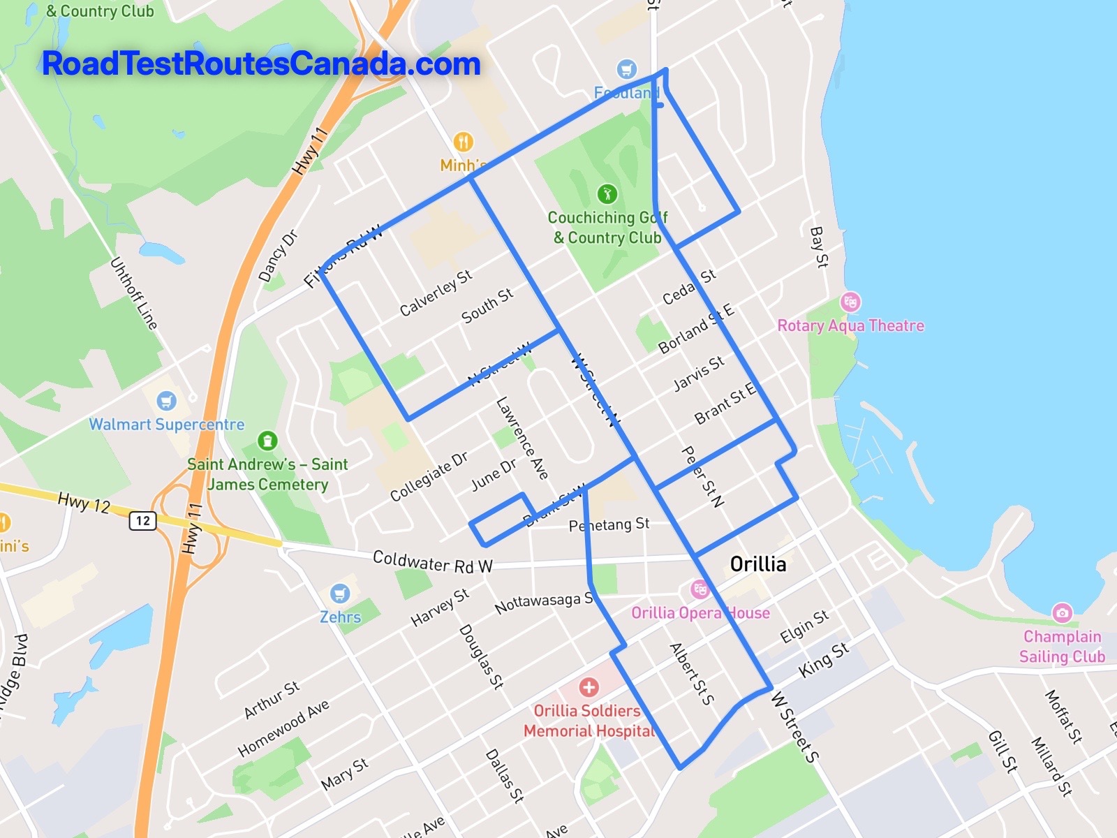 Orillia Sample Drive Test Route Map
