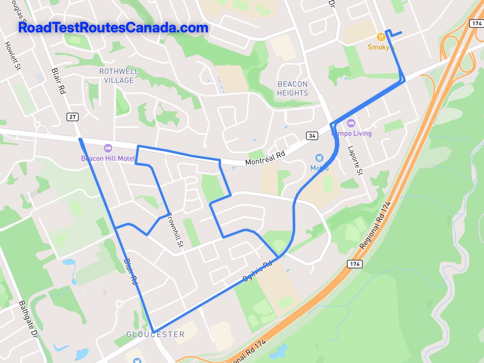 Ottawa (Canotek) Sample Drive Test Route Map