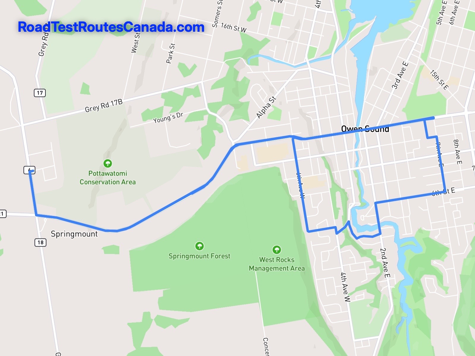 Owen Sound Sample Drive Test Route Map