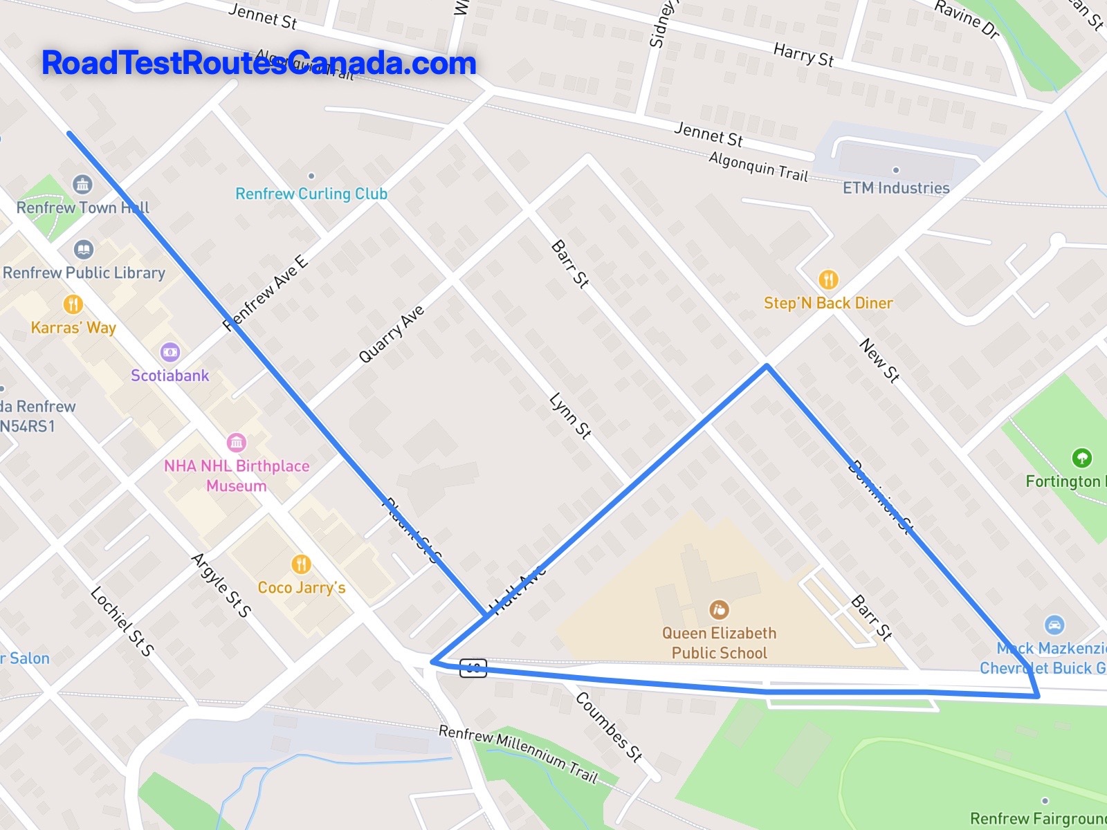 Renfrew Sample Drive Test Route Map