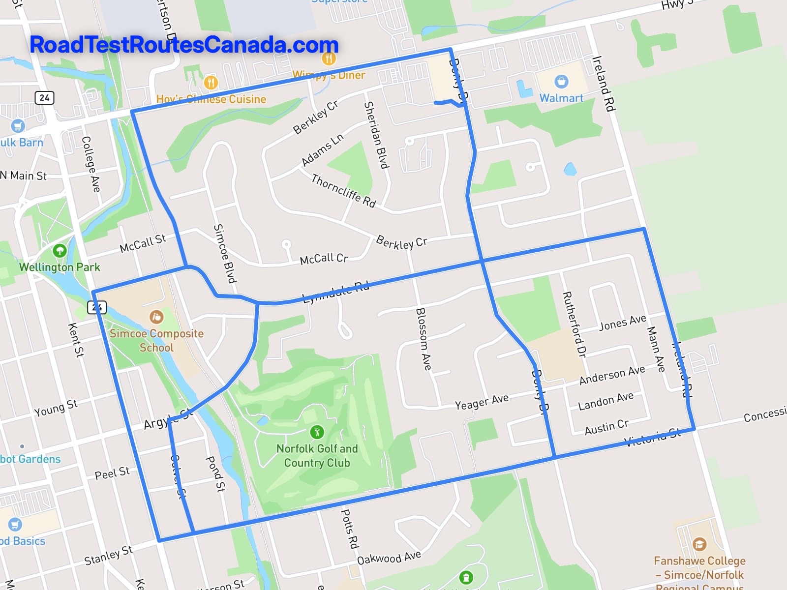 Simcoe Sample Drive Test Route Map