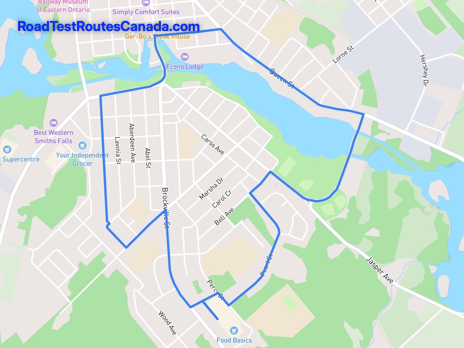 Smiths Falls Sample Drive Test Route Map