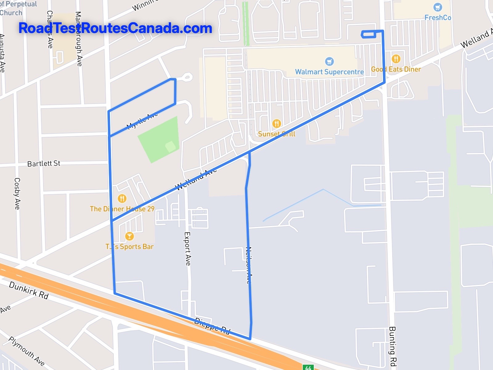 St. Catharines Sample Drive Test Route Map
