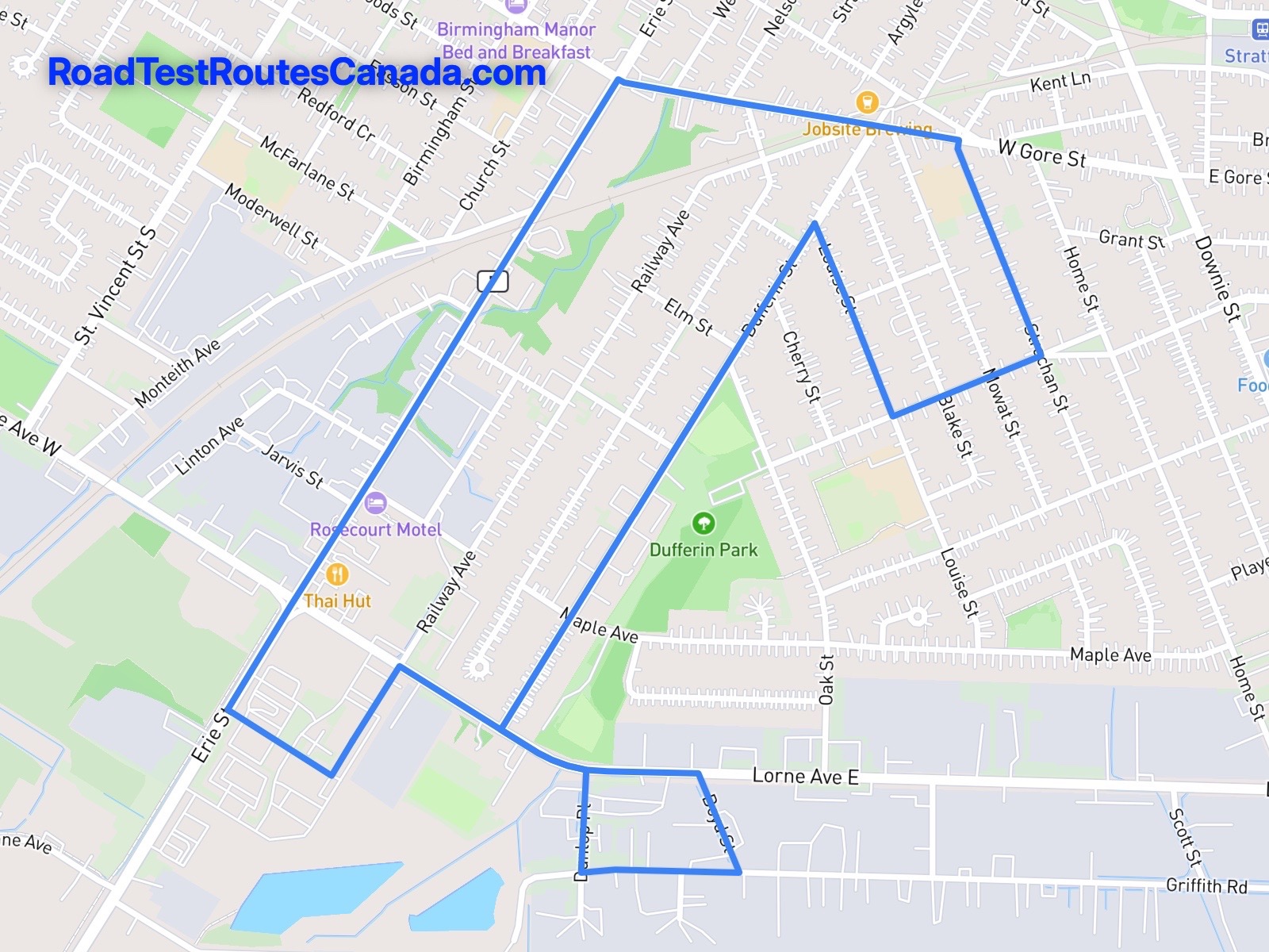 Stratford Sample Drive Test Route Map