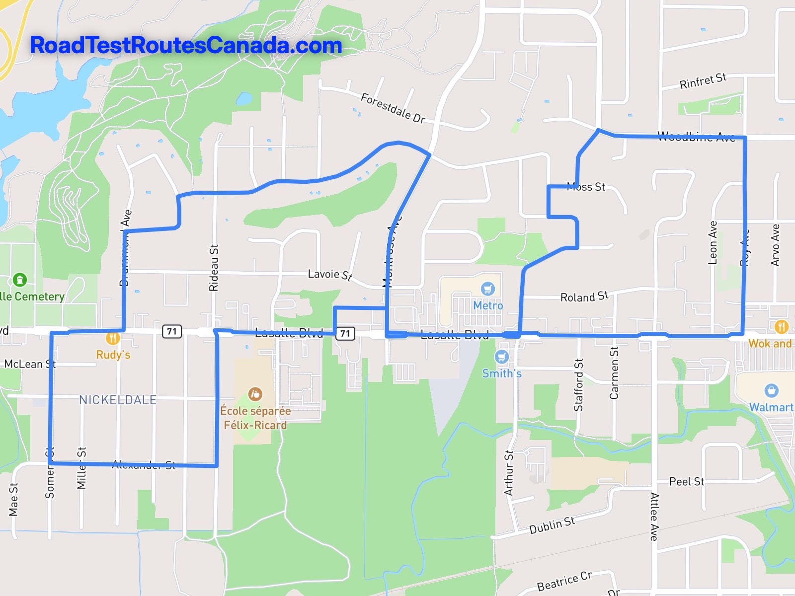 Sudbury Sample Drive Test Route Map