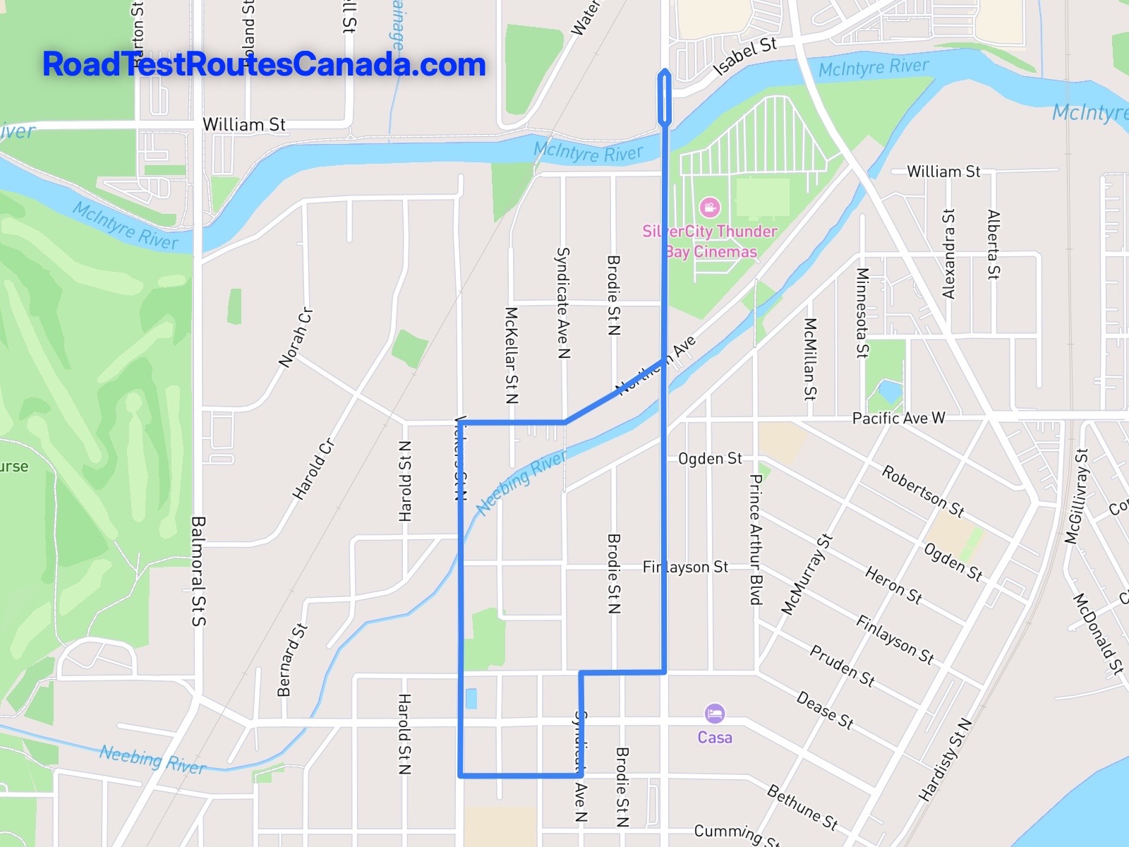 Thunder Bay Sample Drive Test Route Map