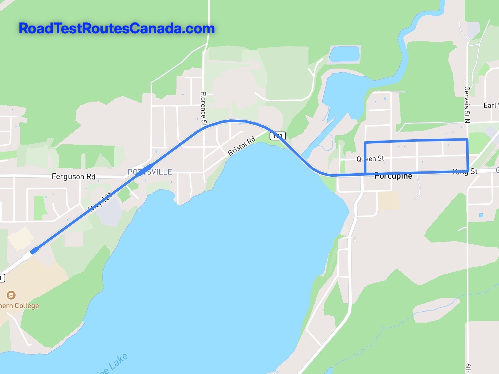 Timmins Sample Drive Test Route Map