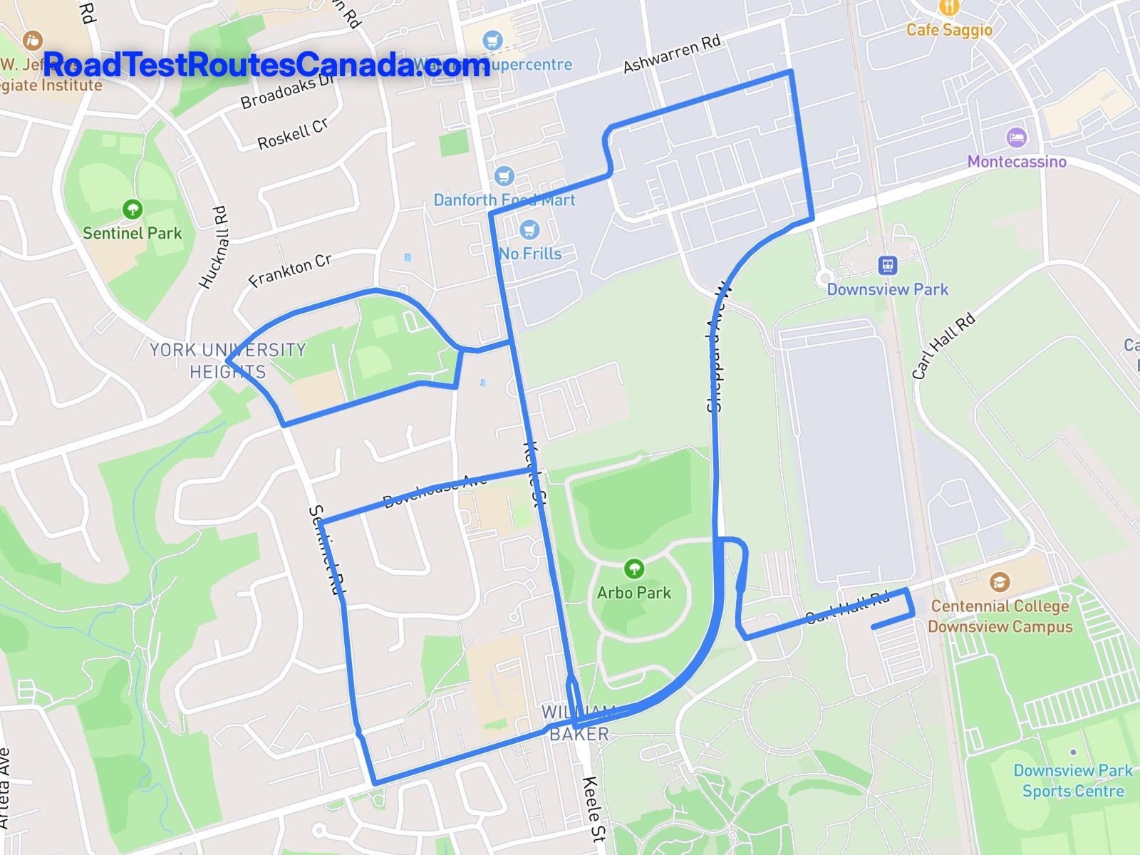Toronto (Downsview) Sample Drive Test Route Map