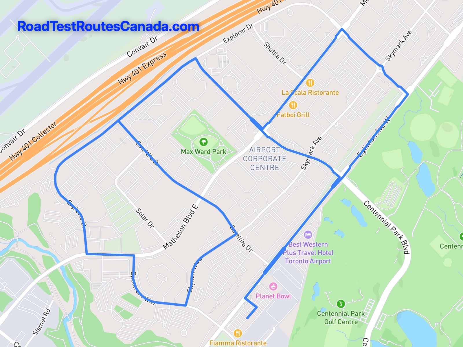 Toronto (Etobicoke) Sample Drive Test Route Map