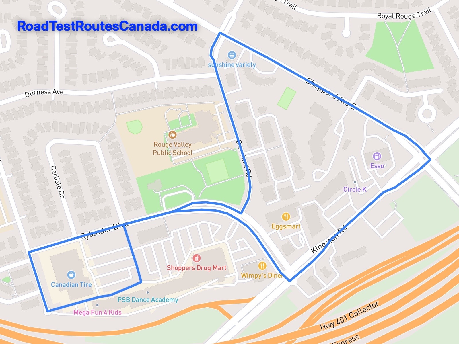 Toronto (Port Union) Sample Drive Test Route Map