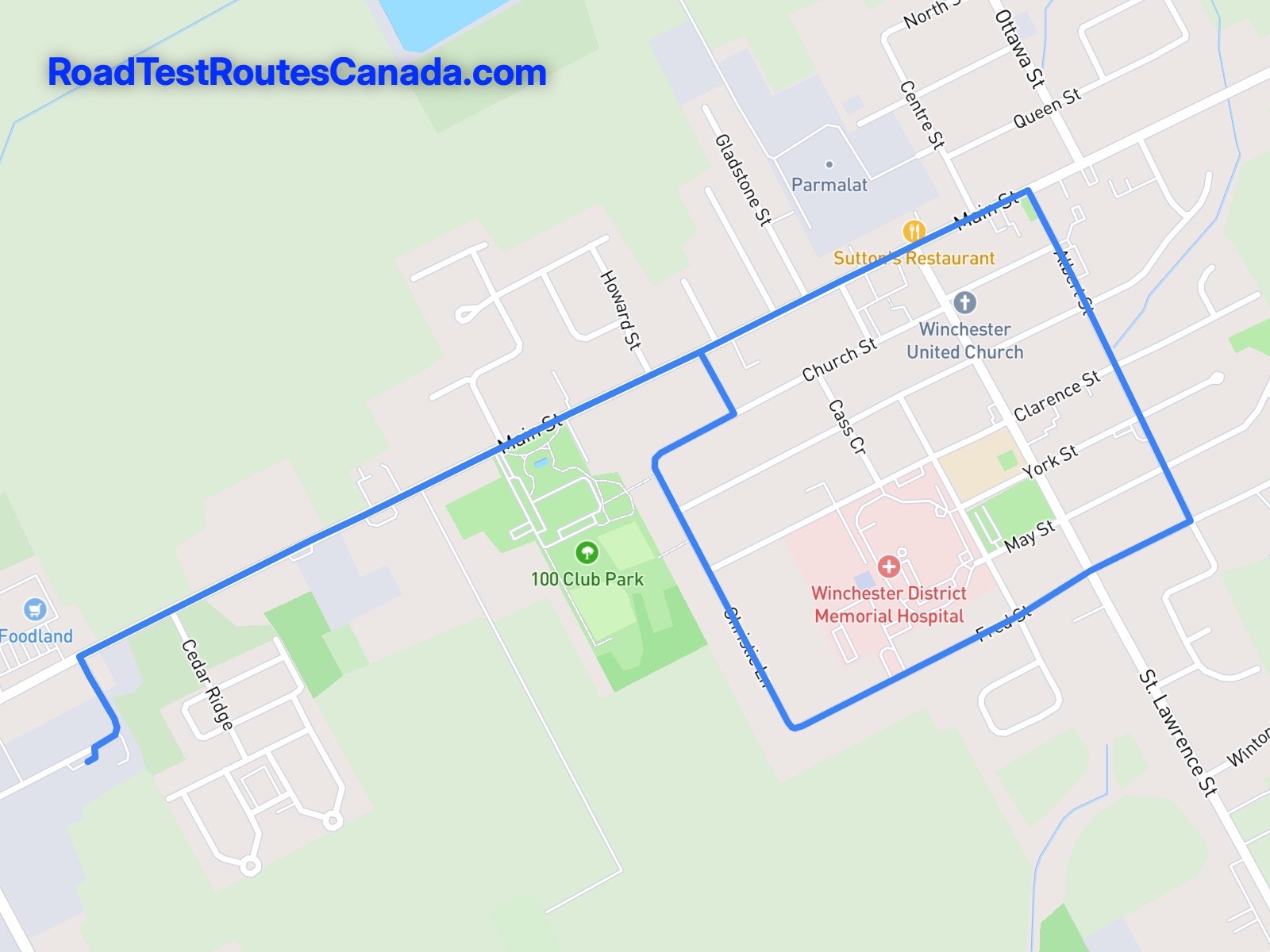 Winchester Sample Drive Test Route Map