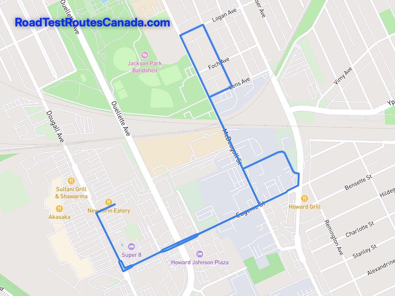 Windsor Sample Drive Test Route Map