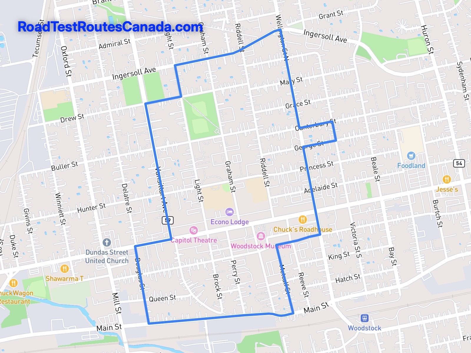 Woodstock Sample Drive Test Route Map